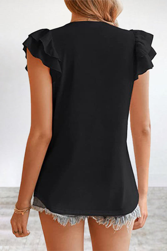 MW | Casual Einfachheit solide Volant V-Ausschnitt T-Shirts (5 Farben)