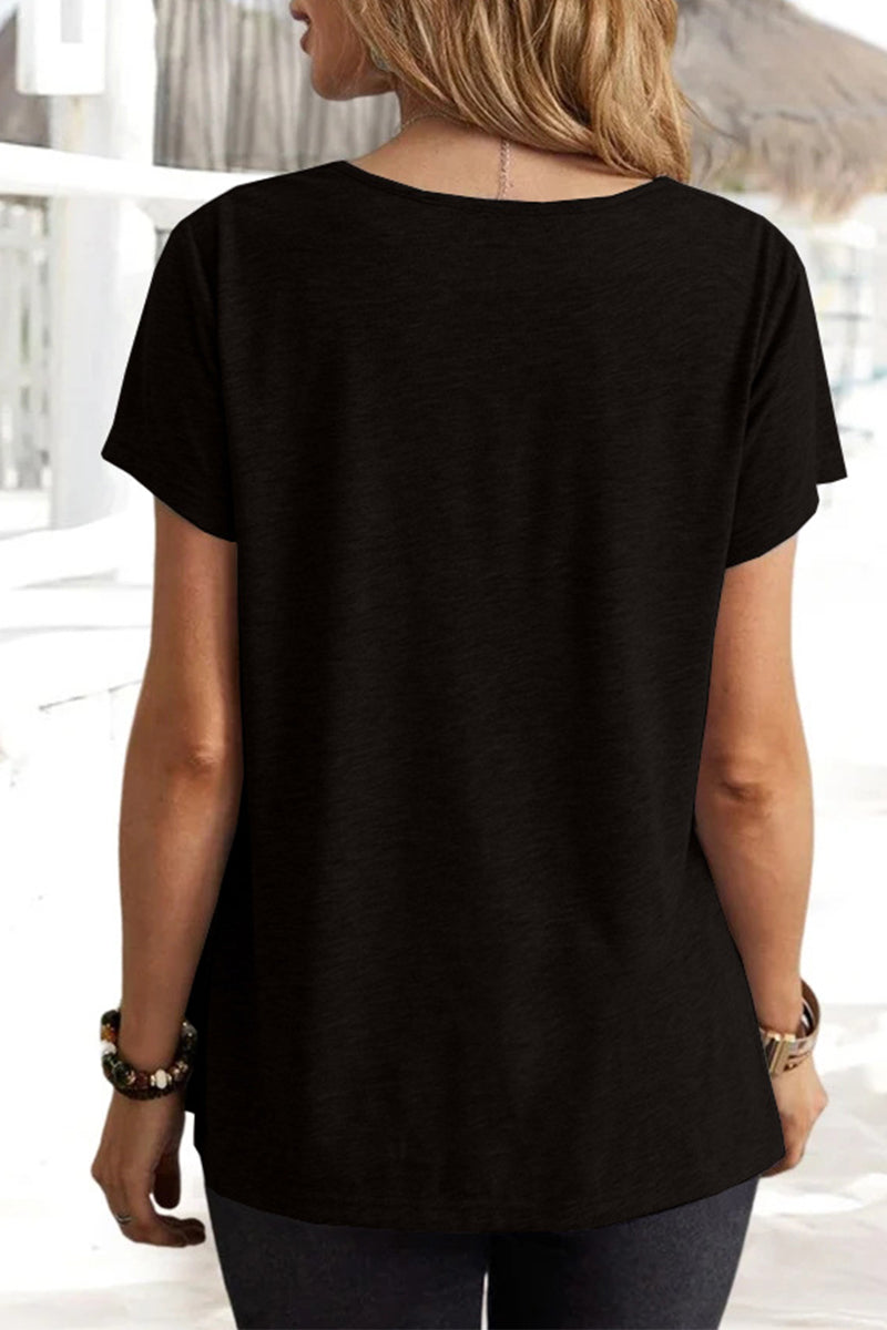 MW | Casual Daily Solid Asymmetrical U Neck T-Shirts (5 Farben)