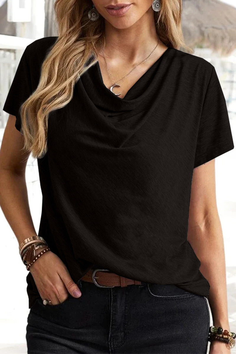 MW | Casual Daily Solid Asymmetrical U Neck T-Shirts (5 Farben)