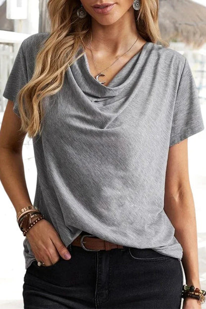 MW | Casual Daily Solid Asymmetrical U Neck T-Shirts (5 Farben)