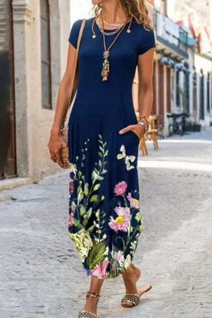 MW | Casual Street Print Patchwork O Hals kurze Ärmel Kleider Kleider (10 Farben)