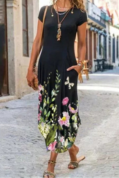 MW | Casual Street Print Patchwork O Hals kurze Ärmel Kleider Kleider (10 Farben)