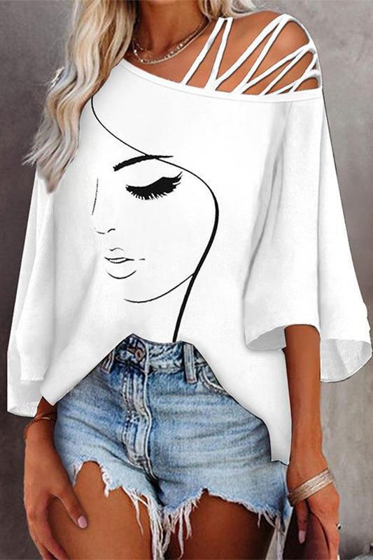 MW | Casual Print Patchwork schrägen Kragen T-Shirts (5 Farben)