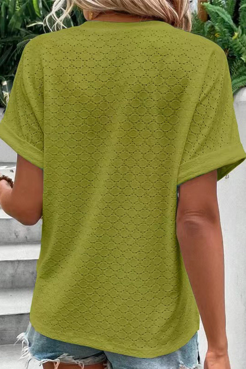 MW | Lässig Solide Knöpfe V-Ausschnitt T-Shirts(10 Farben)