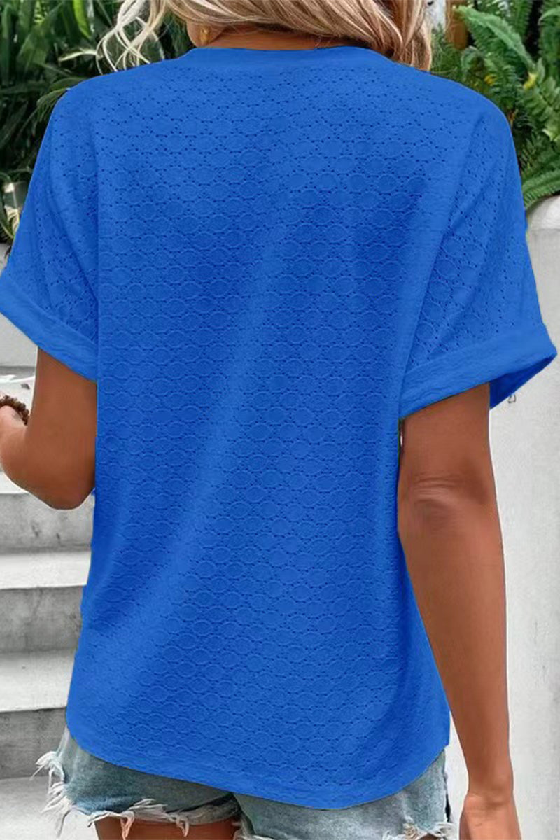 MW | Lässig Solide Knöpfe V-Ausschnitt T-Shirts(10 Farben)