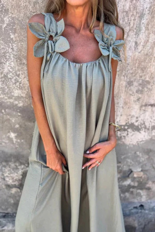 MW | Solid Floral Verschönertes Ärmelloses Lose Maxi Kleid