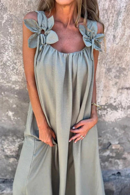 MW | Solid Floral Verschönertes Ärmelloses Lose Maxi Kleid