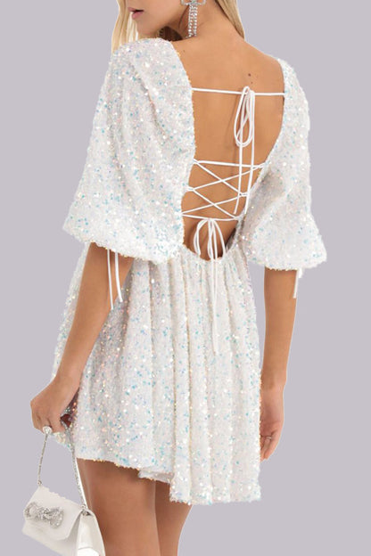 MW | Minikleid Pailletten puff sleeves