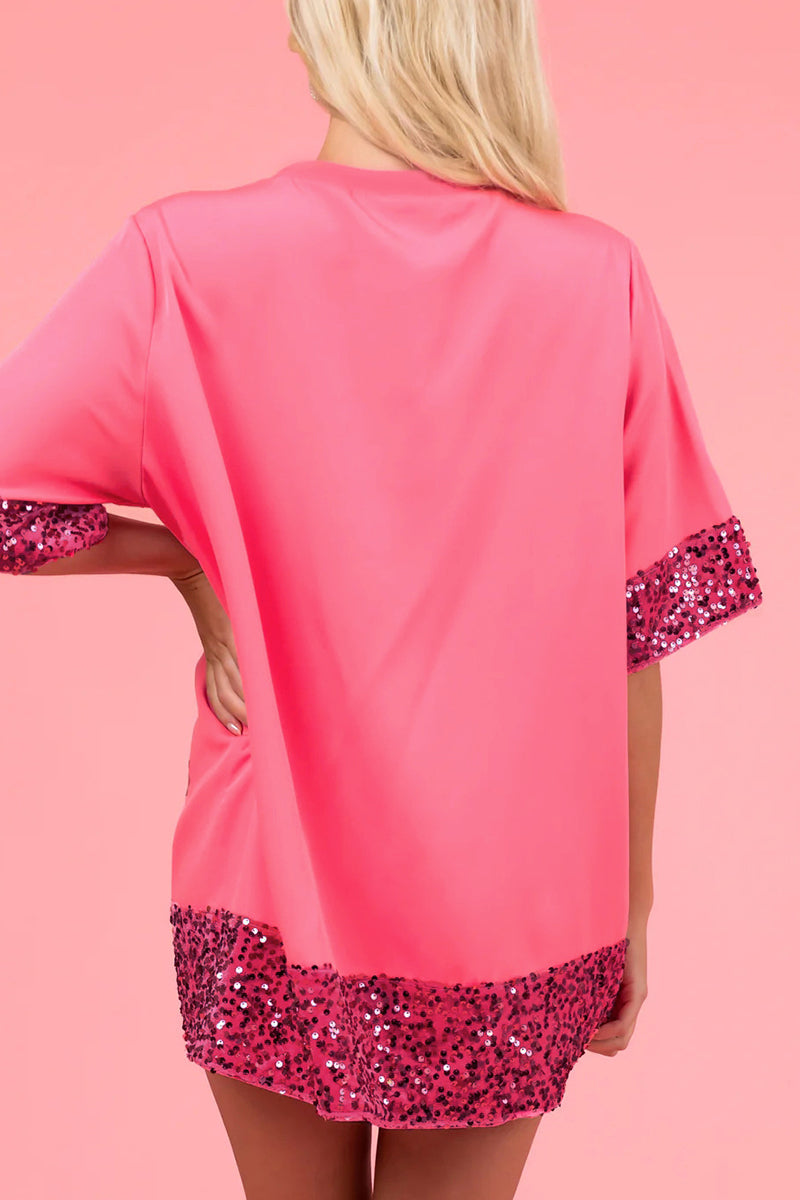 MW | Lässige solide bestickt Pailletten O Hals T-Shirts