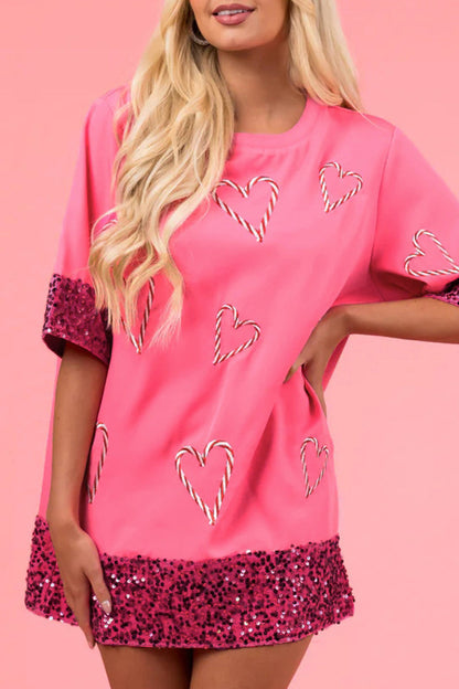 MW | Lässige solide bestickt Pailletten O Hals T-Shirts