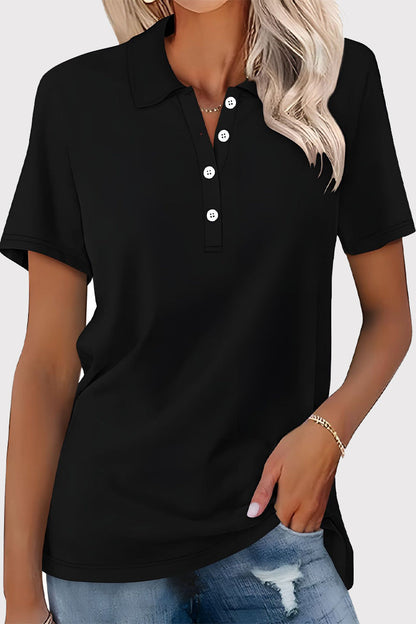 MW | Casual Einfachheit solide Schnalle Umlegekragen T-Shirts