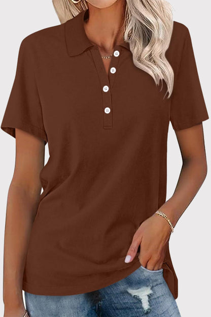 MW | Casual Einfachheit solide Schnalle Umlegekragen T-Shirts