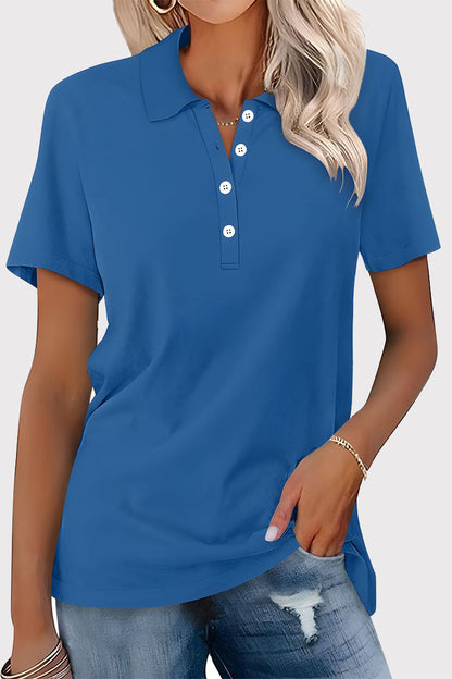 MW | Casual Einfachheit solide Schnalle Umlegekragen T-Shirts