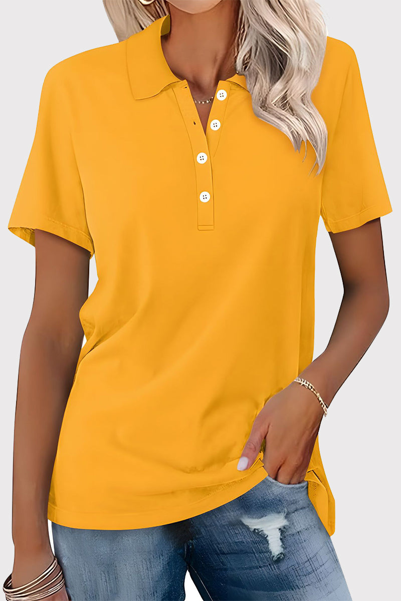MW | Casual Einfachheit solide Schnalle Umlegekragen T-Shirts