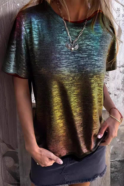 MW | Lässige allmähliche Veränderung Bronzing Kontrast O Hals T-Shirts