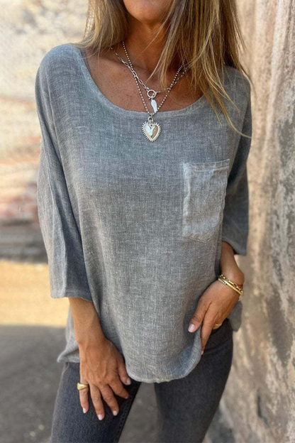MW | Lässige Colorblock Tasche O Hals T-Shirts (4 Farben)