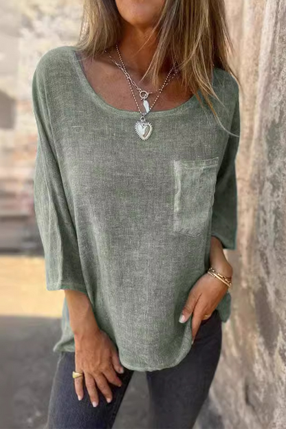 MW | Lässige solide Farbe Tasche O Hals T-Shirts (4 Farben)