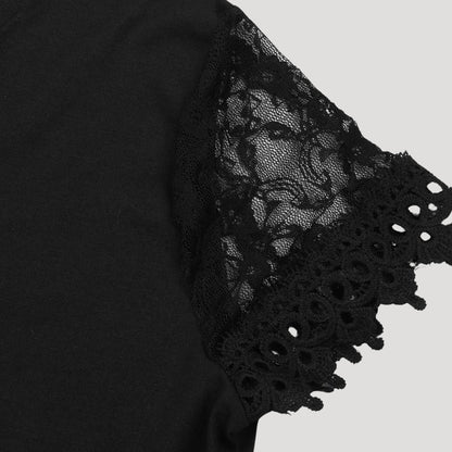 MW | Damen Schwarzes Minikleid mit kurzen Ärmeln aus Spitze