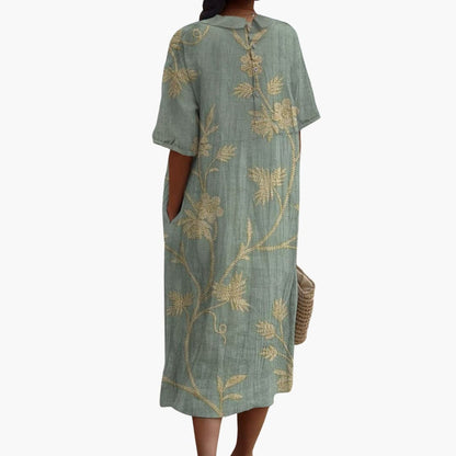 MW | Damen Midikleid mit kurzen Ärmeln und floraler Stickerei