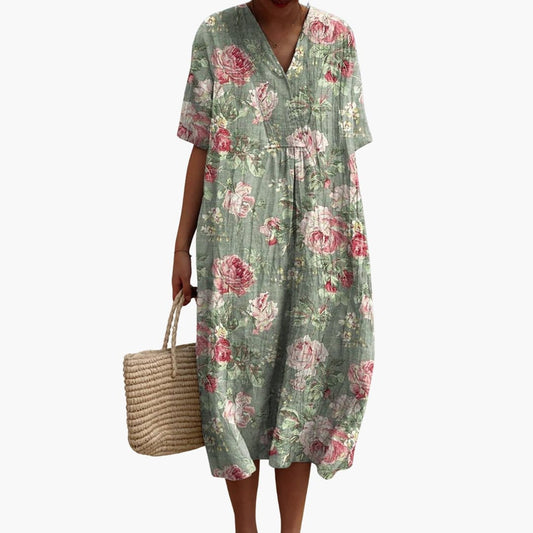 MW | Frauen kurze Ärmel floralen Midi-Kleid für den Sommer tragen