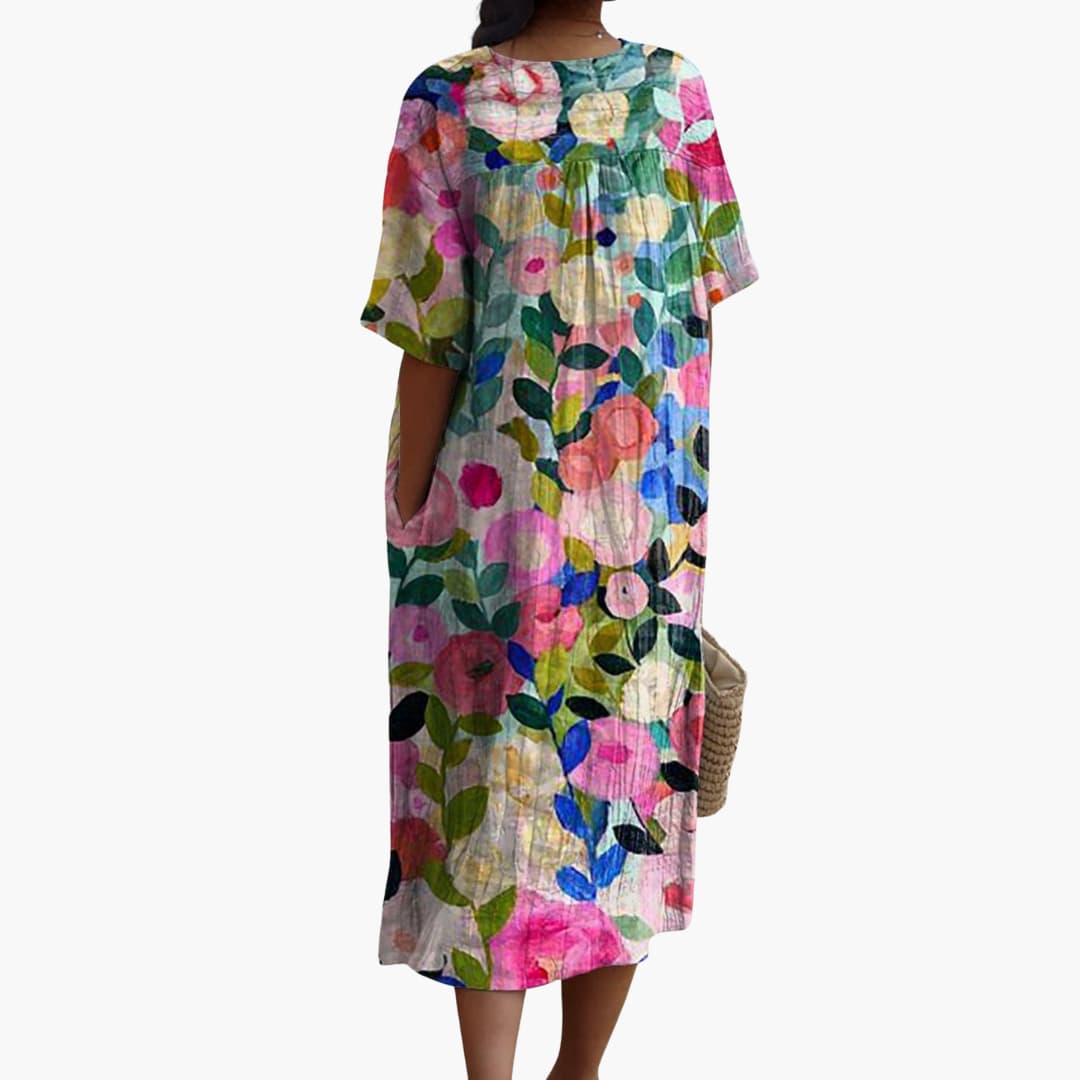 MW | Frauen kurze Ärmel Midi-Kleid für Frühling Sommer tragen