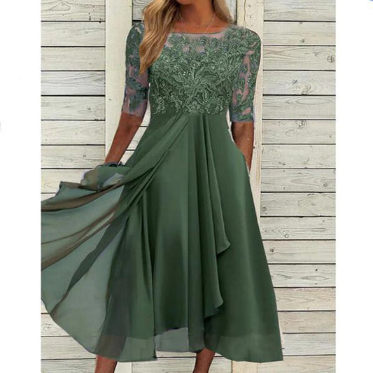 1+1 FREE: MW | Chiffon midikleid mit transparenten Ärmeln in Midi-Länge