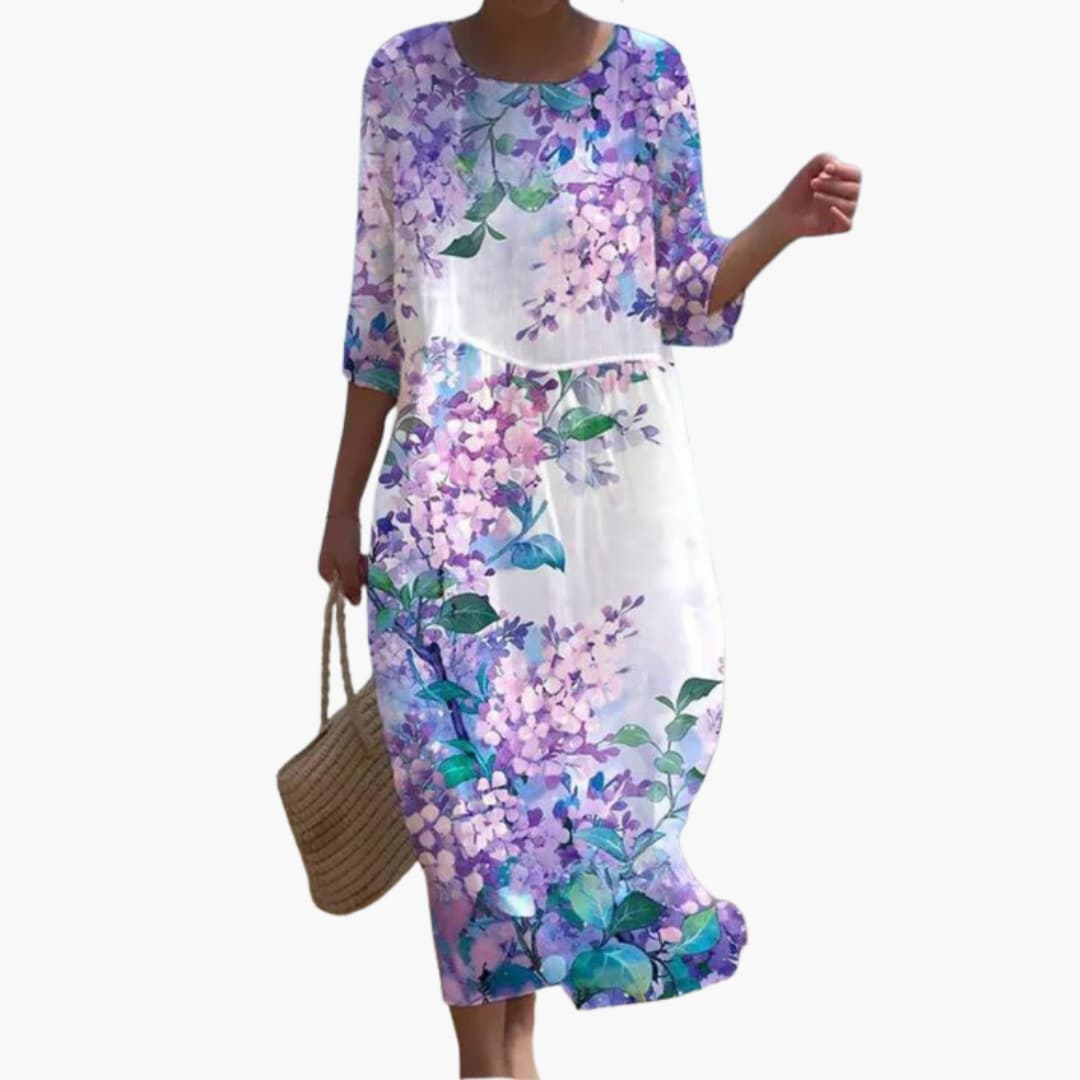 MW | Damen geblümtes Midikleid mit 3/4 Ärmeln für den Sommer