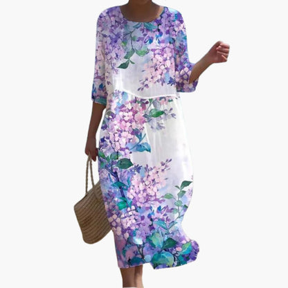 MW | Damen geblümtes Midikleid mit 3/4 Ärmeln für den Sommer