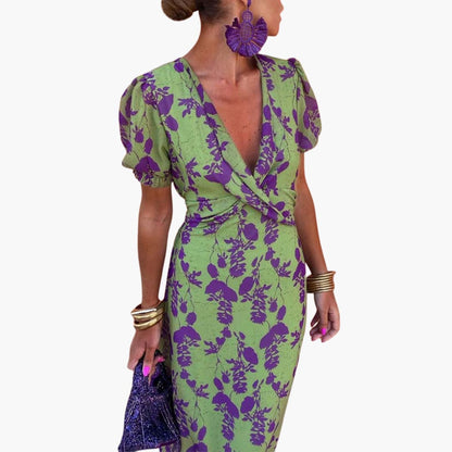 MW | Damen Sommer-Midikleid mit Puffärmeln und Twist-Taille