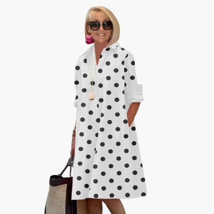 MW | Damen Midikleid mit langen Ärmeln und Polka-Dot-Print
