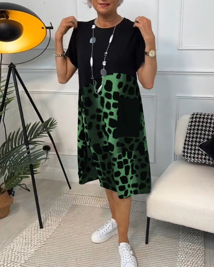 MW | Stilvolles kurzärmeliges Midikleid mit Leopardenmuster