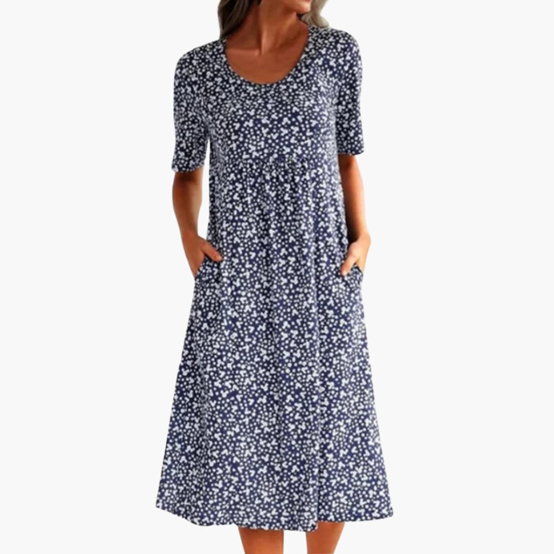 MW | Damen Boho Midikleid mit kurzen Ärmeln und Taschen