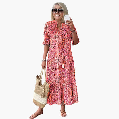 MW | Damen Boho-Midikleid mit halben Ärmeln und Paisley-Print