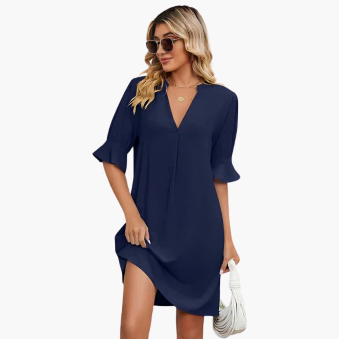MW | Damen Midikleid mit V-Ausschnitt und halben Ärmeln für den Sommer