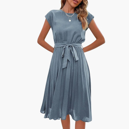 MW | Damen lässiges Midikleid mit Faltenrock und Bindegürtel