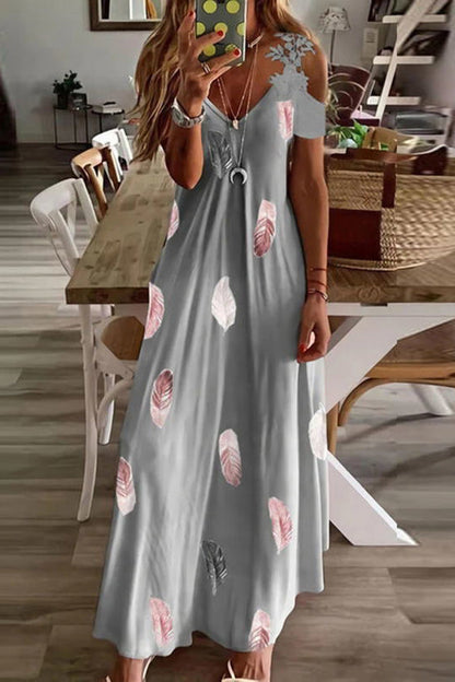MW | Viana Kontrastfarbene Spitze Bedrucktes Maxikleid mit geraden Ärmeln