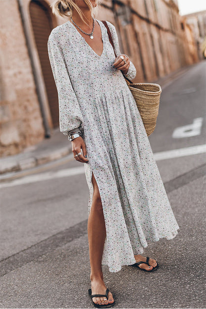 MW | Multicolor Floral V-Ausschnitt Schlitze Maxikleid