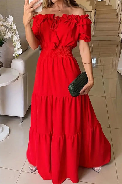 MW | Admit Your Feelings Schulterfreies Maxikleid mit gesmokter Taille