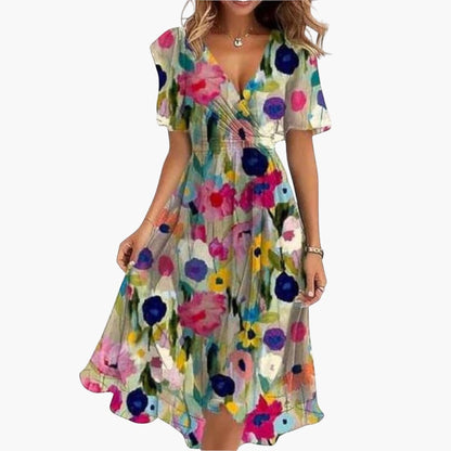 MW | Damen Sommer-Midikleid mit High-Low-Saum und V-Ausschnitt
