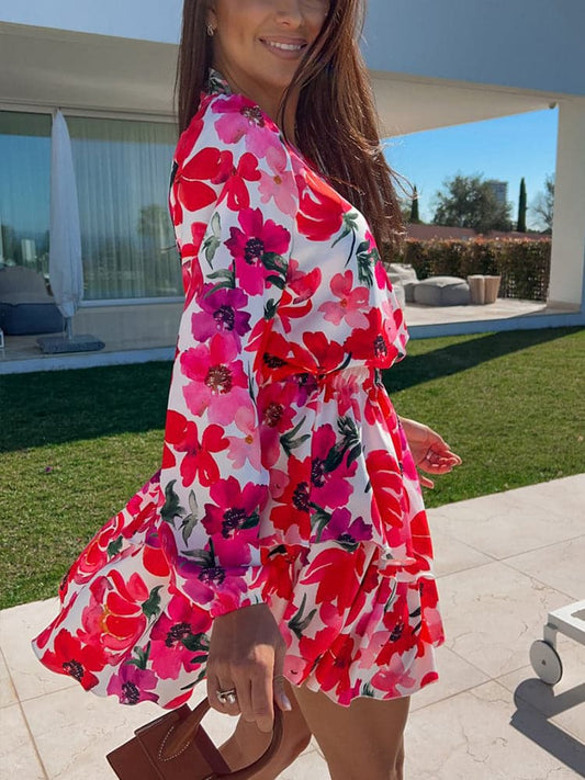 MW | Neues elegantes Minikleid mit V-Ausschnitt und Rüschenbesatz
