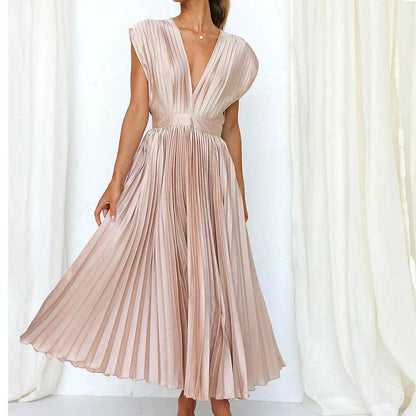 MW | Maxikleid mit V-Ausschnitt und Falten