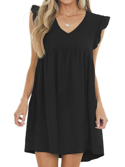 MW | Babydoll Ruffle V-Ausschnitt Krepp-Minikleid