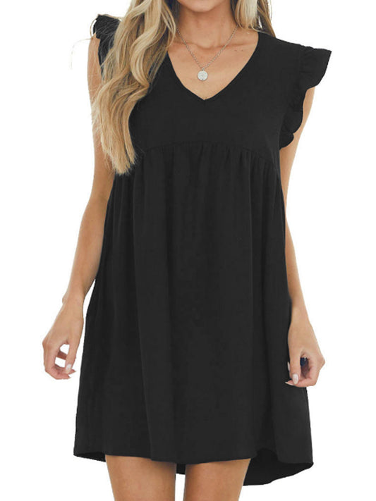 MW | Babydoll Ruffle V-Ausschnitt Krepp-Minikleid