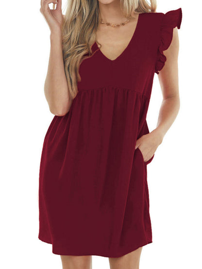 MW | Babydoll Ruffle V-Ausschnitt Krepp-Minikleid