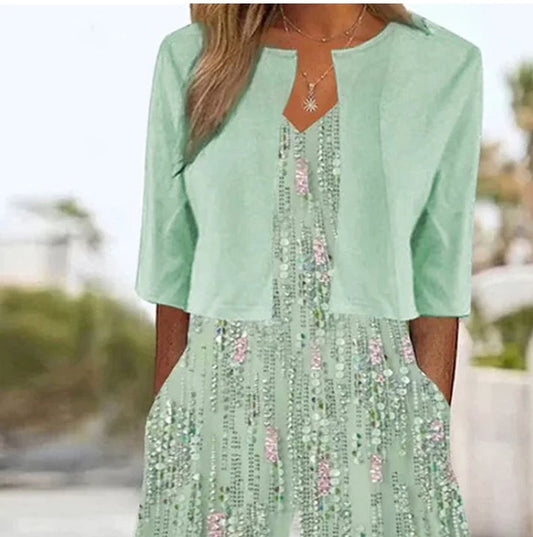 MW | Jugendlicher V-Ausschnitt Grüner Jumpsuit mit Jacke