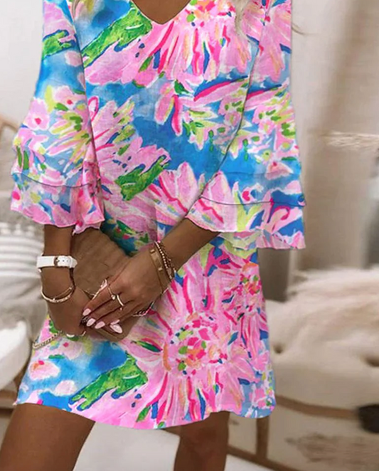 MW | Pinkes Minikleid für Frauen mit Puffärmeln