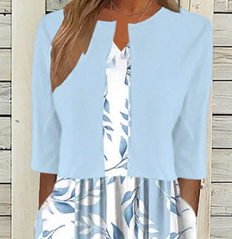 MW | Midikleid mit Blumendruck und passender Jacke