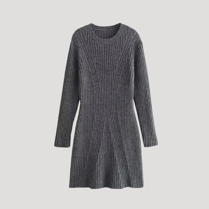 MW | Damen Rippenstrick Langarm Pullover Minikleid