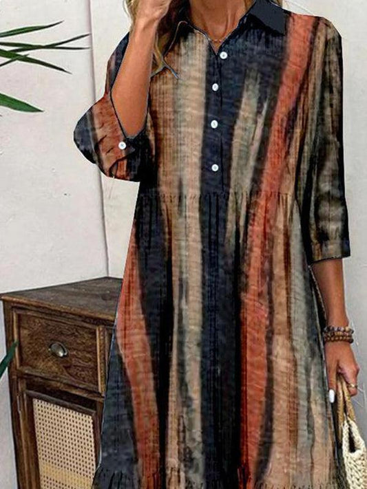 MW | Retro 3/4-Ärmel Braunes Maxikleid