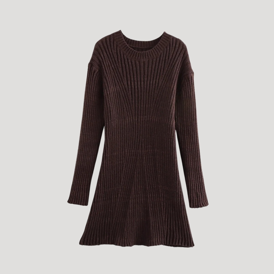 MW | Damen Rippenstrick Langarm Pullover Minikleid